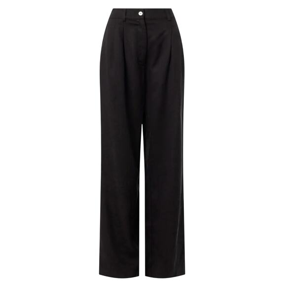 DONNI. Twill Pleated Pants in Black, Size M